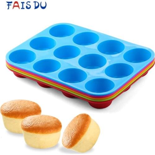 Mini Muffin 12 Holes Silicone Round Mold DIY Cupcake Cookies Fondant Baking Pan Non-Stick For Kitchen DIY Baking Tool Muffin Cup