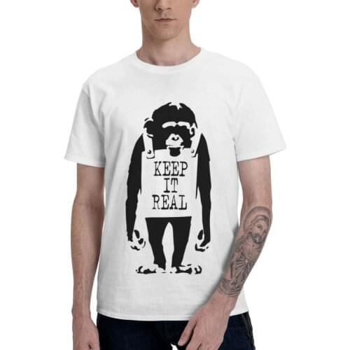 Male Banksy Keep It Real T-Shirt Fashion Monkey Street Art Graffiti Tshirt Short Sleeve Hip Hop T Shirt Homme Cotton Tee Gift