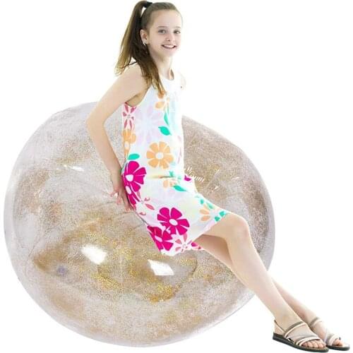 Sequins Inflatable Chair Transparent Sofa Lazy Bean Bag Chair for Adults or Kids Bedroom Indoors Outdoor Beach Pool, Gold
