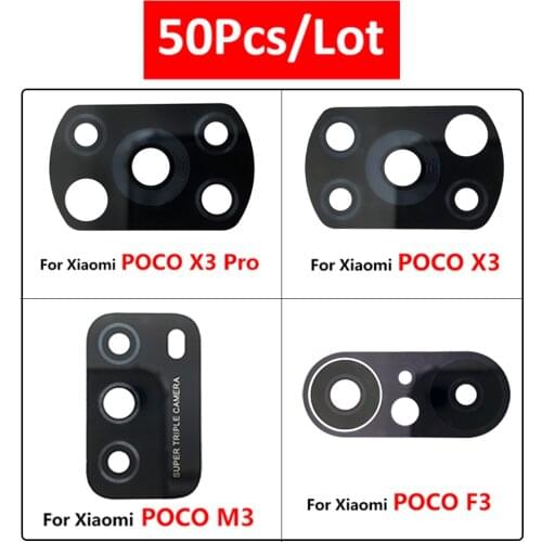 50Pcs /Lot , Back Camera Glass Lens Cover For Xiaomi Poco X3 NFC Global Version X3 Pro Poco M3 Poco F3 5G With Adhesive Sticker