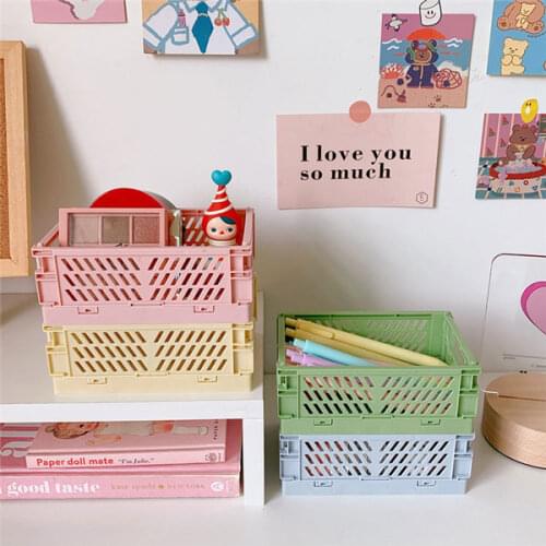 Desktop Collapsible Storage Box Plastic Folding Storage Box Basket Cosmetic Container Desktop Holder for Office Home