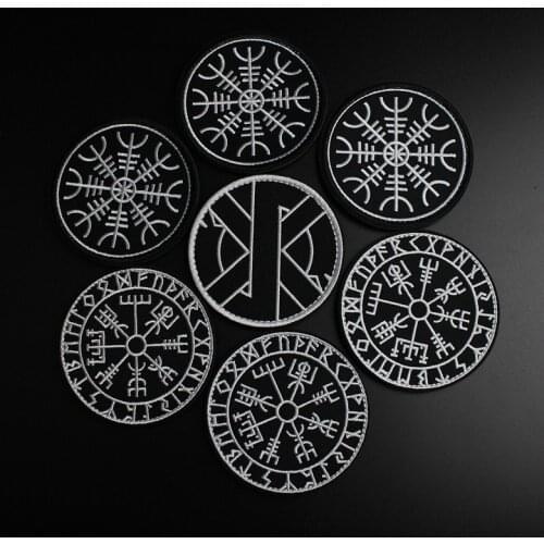 Norse Viking Runavin Odin Logo Compass Embroidered Patch Rune Vegvis Tactical Armband For Denim Clothes Backpack Stickers Badge
