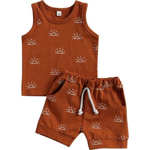 0-3 Years Newborn Baby 2-piece Outfit Suit Fashion Casual Sun Print Tank Tops + Shorts Set for Kids Boys Girls Summer Outfits