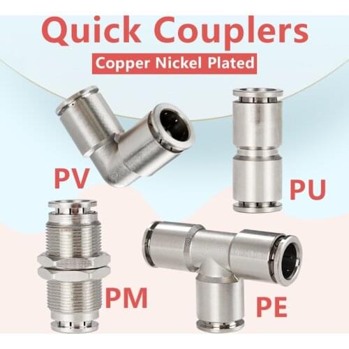 PU PV PE PM Nickel Plated Brass metal pneumatic quick coupling 4 6 8 10 12 14 16mm high pressure air pipe quick coupling
