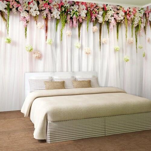 Custom Photo Wallpaper 3D Romantic Pastoral Flowers Curtain Mural Self-adhesive Living Room Girls Bedroom Home Wall Decoration