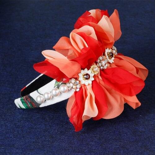Big Flower Baroque Headband Rice Bead Hair Accessories Headband Leopard Headdress Womens Catwalk Party Handmade