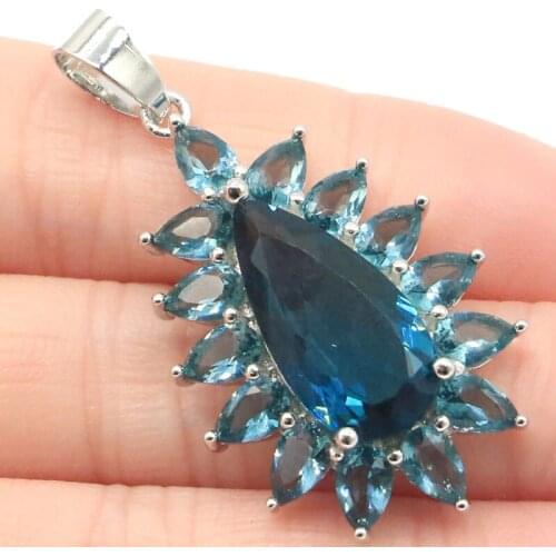 41x22mm Romantic Drop Shape Created Dark London Blue Topaz Violet Tanzanite For Womans Silver Pendant Wholesale Drop Shipping