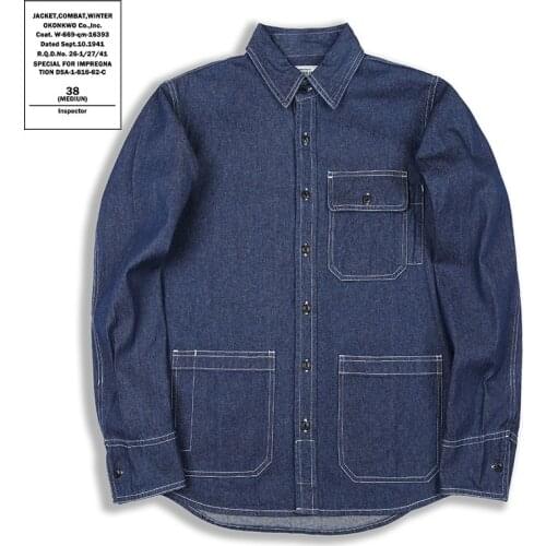 Okonkwo Western Shirts AMEKAJI Stripe Tooling Clothing Multi Pocket Denim Cardigan Outdoor Hiking Trekking Cargo Cowboy Tops