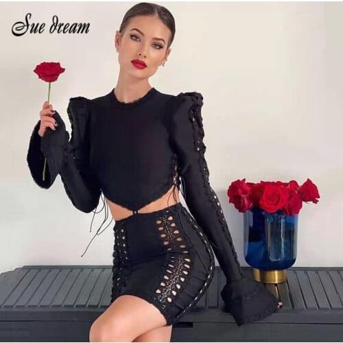 Sexy Vintage Embroidered Hollow Flare Sleeve Bodycon Bandage Dress 2021 High Quality Runway Party Lace Mini Dress Vestido