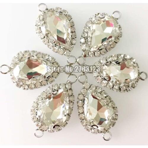 Silver bottom teardrop Double loop Crystal button,white high quality Glass Crystal sew on rhinestones, diy/Clothing accessories