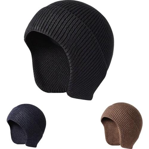 Hats Warm Winter Trooper Aviator Hat with Earflaps Men Ear Protection Fleece Hat Knit Skull Ski Beanies