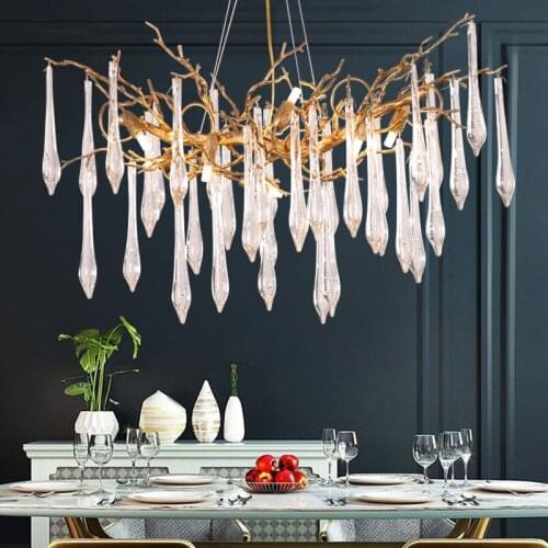 Light luxury full copper branch living room lamp 2019 new restaurant chandelier modern minimalist atmosphere villa crystal lamp