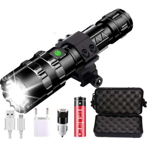 Tactical Flashlight 8000 Lumen with Flashlight Mount Clip +Remote Switch Outdoor Hunting Weapon Light use18650 Rechargeable