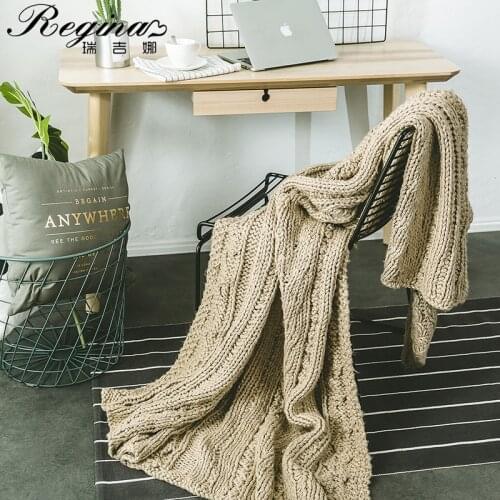 REGINA Brand Khaki Beige Weight Blanket Twist Stripe Design Thick Chunky Knit Blanket Home Decor Hand Crochet Bed Sofa Bedspread