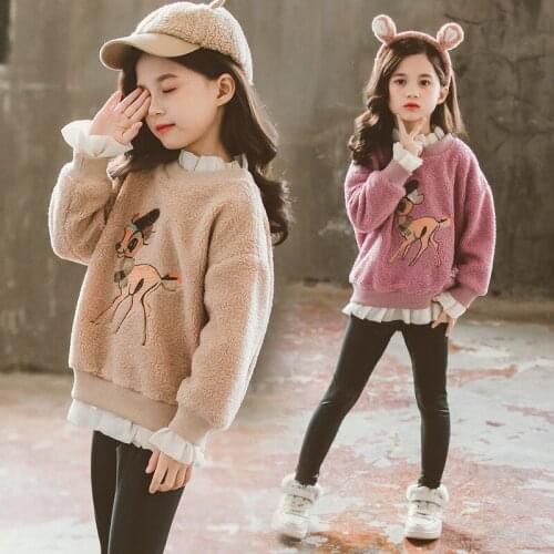 Girls' Hoodies Sweatshirts Kids Outwear 2021 O Neck Velvet Thicken Warm Winter Autumn Cotton Fleece Outdoor Childrens Clothing