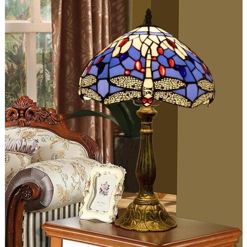 Tiffany Vintage Dragonfly Table Lamp Handmade Art Luminaire for Living Room Bedroom Decoration Desk Lamp Exquisite Gift Giveaway
