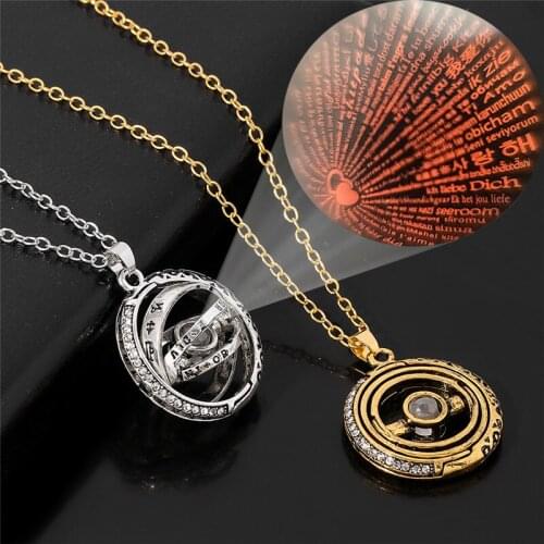 Rotatable astronomical ball Necklace Women Love Memory Pendant 100 Languages I Love You Lover Girlfriend Valentines Day Gift