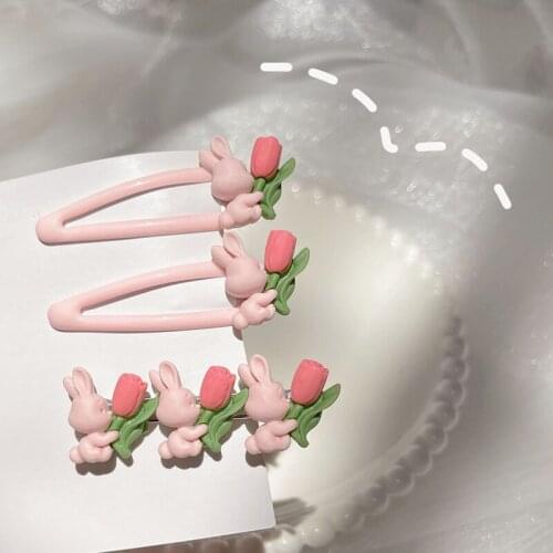 1PC Cute Lovely Candy Color Sweet Hair Clips Women Girls Hairpins Kawaii Bunny Rabbit Barrettes Kids Hair Accessories Tulip Cute