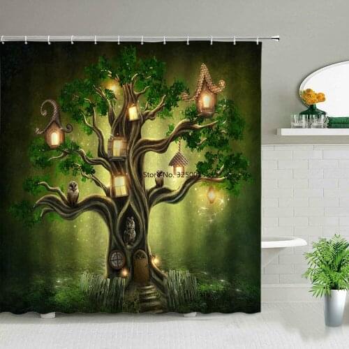 Beautiful Wing Elves Girl Shower Curtain Set Fantasy Enchanted Forest Home Bathroom Decor Mushroom Flower Plant Hanging Curtains