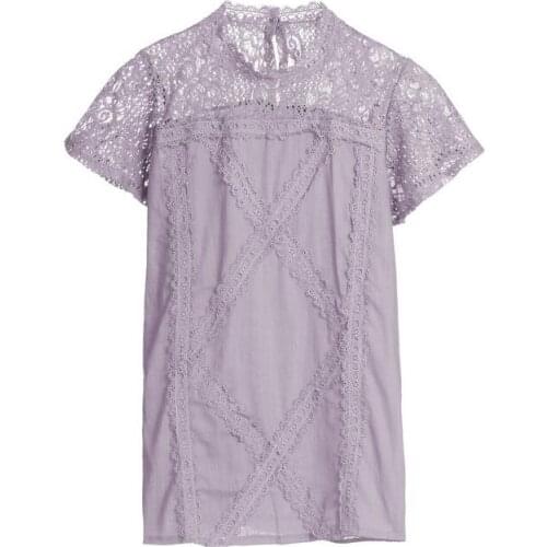 Womens Summer Lace Hollow T-shirt Short-sleeved Patchwork Blouse Top