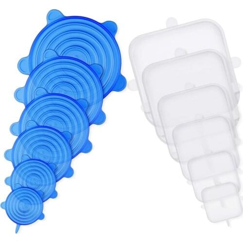HOT SALE 12 PCS Round and Square Sizes Silicone Lids Covers Stretch Silicone Lids Covers Silicone Lids Food Bowl Covers, Reusabl