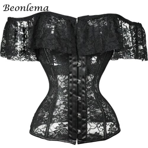 Corset Lingerie Gothic Underbust Corsets Hollow out Bustiers Shoulder Lace Slimming Underbust Modeling Strap Womens Lingerie