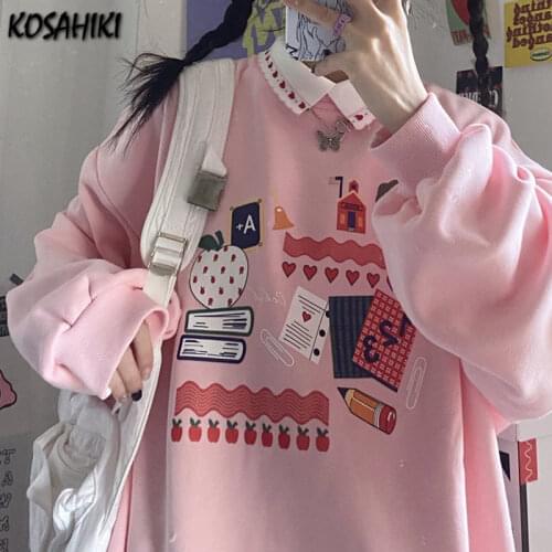 KOSAHIKI Kawaii Cartoon Print Sweatshirt Women 2021 Fashion Harajuku Kawaii Cute Anime Tops Long Sleeve Sweatshirt Sudaderas
