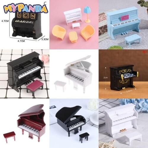 1/12 Dollhouse Mini Plastic Piano With Stool Musical Instrument Model For Doll House Accessories Decor 3Pcs Miniature Piano Set