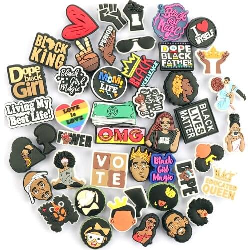 1pcs Shoe Charms Decoration Buckle black man serious JIBZ DIY combiation pin for croc Bracelets friends Gifts wholesale