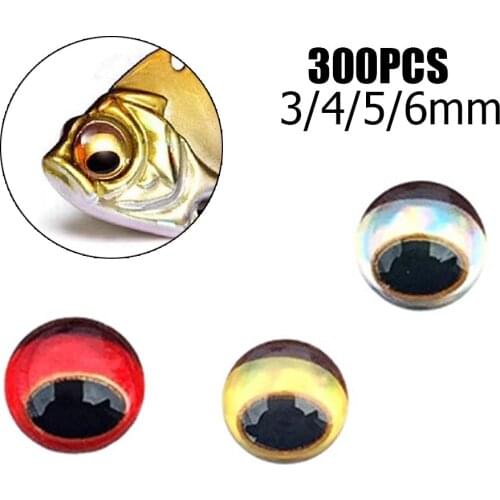 300pcs Fishing Lure Eyes 3/4/5/6mm Snake Pupil Red 3D Holographic Fly Tying DIY Simulation Eyeball Down Crankbait Minnow Popper
