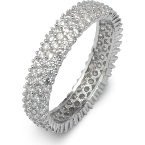 925 Sterling Silver Ring with All Around 3 Line Zircon Stone Design