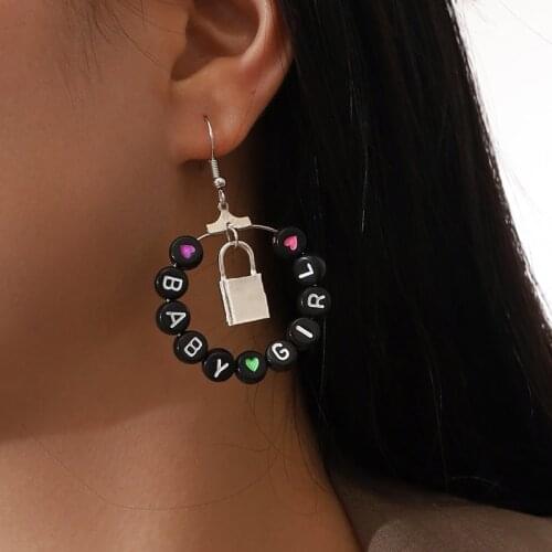 Aprilwell Cute Bead Round Lock Baby Girl Letter Black Pendant Earrings Female 2021 Clothing Piercing Lady Jewelry Gift Friend