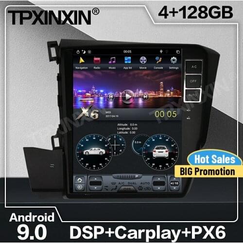 128G Tesla Carplay Android Car Radio 2 Din Stereo Receiver For Honda Civic 2012 2013 2014 2015 2016 GPS Navi Unit Audio Recorder