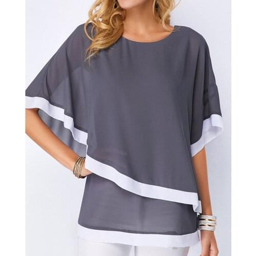 Bigsweety Summer Chiffon T-shirts 2020 Womens Bat Sleeves Irregular T Shirt Women Clothing Stitching Half Sleeve Tee Shirt Top