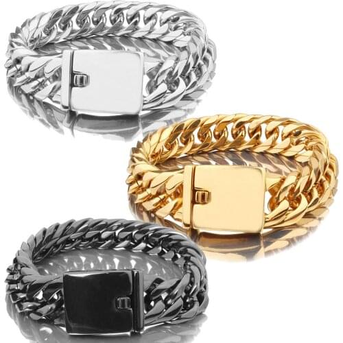 7"-11" Bracelet for Cool Men Curb Cuban Link Chain Stainless Steel Mens Boys Bracelet Bangle Chains Fashion Jewelry for Men 16mm