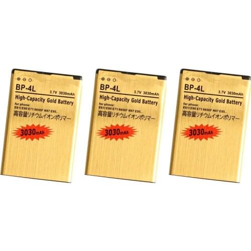 Ciszean 3pcs 3030mAh BP-4L Gold Replacement Battery For Nokia E61i E90 6650/F/T E63 E71/X E72 E73 N97 E95 6790 E52 E55 6760/s
