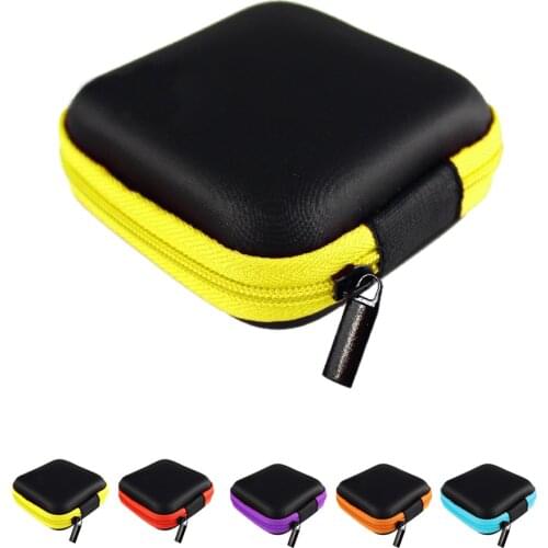 Hot Mini Zipper Hard Headphone Case PU Leather Earphone Storage Bag Protective USB Cable Organizer, Portable Earbuds Pouch box