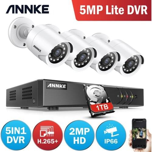ANNKE 8CH 1080P CCTV Camera DVR System 4pcs Waterproof 2.0MP HD-TVI Bullet Cameras Home Video Surveillance Kit White Color