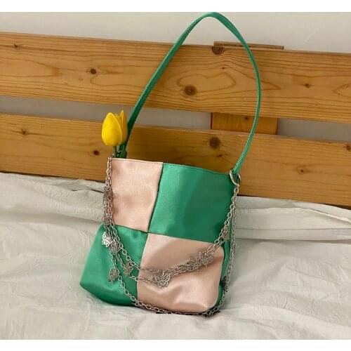 Checkerboard Plaid Underarm Bags for Women New Hot Girls Chain Small Tote Shoulder Bag Retro Design Female Satin Purse Handbags