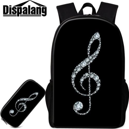 2 PCS Sets School Bags For Teenage Girls Musical Note Heat Transfer Printing Backpack Quality Polyester Bookbag With Pencil Case