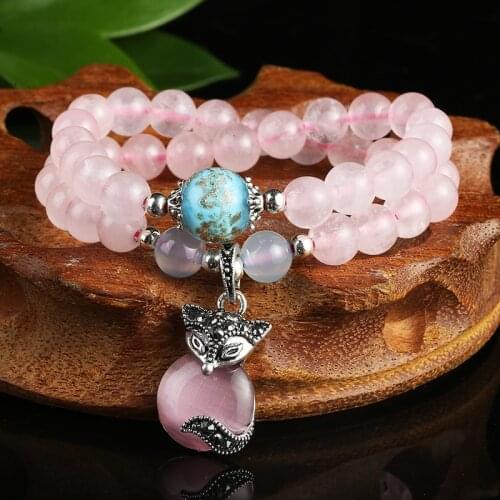 Korean version of opal multi-layer bracelet for women fashion jewelry natural pink crystal hibiscus stone bracelets pink jewelry