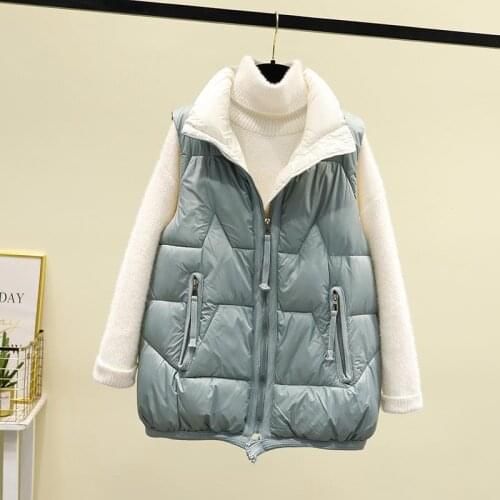 Short Down Cotton Vest Women Clothes Loose Padded Warm Waistcoat Female Thick Ladies Tops Vest Green Winter Woman Jacket Y107