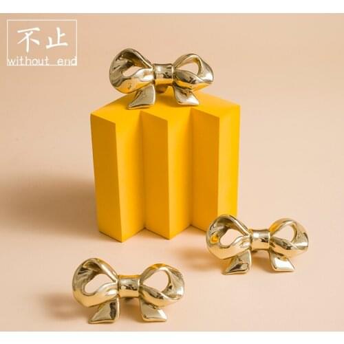 Original Design High Grade Handmade Brass Bow Tie Handle European Style French Cabinet Wardrobe Door Drawer Gold Handle/knob