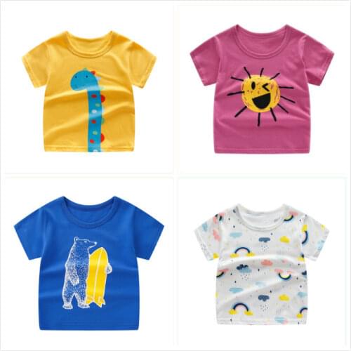 2020 Summer Girls & Boys Short Sleeve T Shirts Cartoon Print T-shirt Striped Tee Shirt Cotton Girls Tops For Kids Clothing