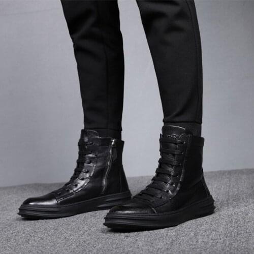 High Top Genuine Leather Men Casual Shoes Autumn Winter Warm Shoes Men 2020 Fashion Lace-up Flat Men Boots Zapatos Hombre