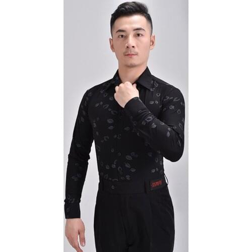 New Men Latin Dance Costumes Black Shirts Chacha Samba Latin Dance Competition Dress Performance Ballroom Dance Costumes DQS6432