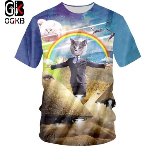 OGKB T Shirts Male Fashion Short Animal 3D Tee Shirt Printing Gentleman cat Handsome Big Size Tops Tees Unisex T-shirt