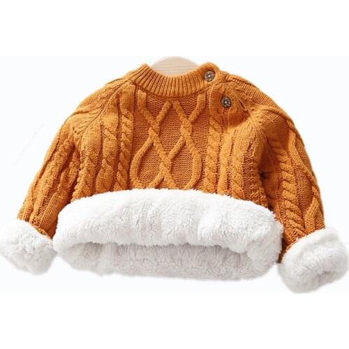 0-7Years Baby Girls Fall Winter Plus velvet Sweater Boys Soft Warm Sweater Kids Knitted Pullover Jumpers Children Solid Sweaters