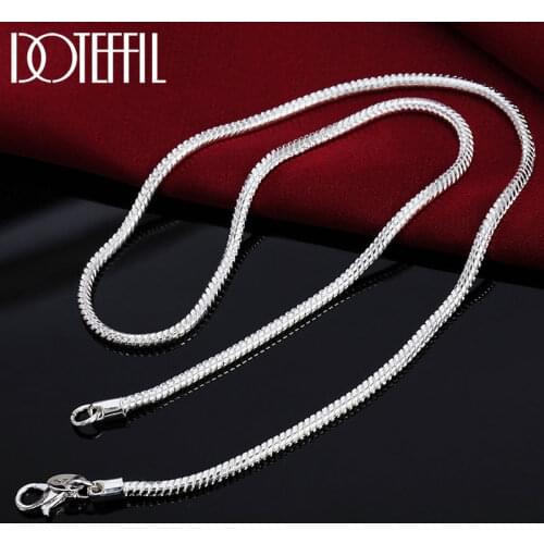 DOTEFFIL 925 Sterling Silver 16/18/20/22/24 Inch 3mm Snake Chain Necklace For Women Man Fashion Wedding Party Charm Jewelry