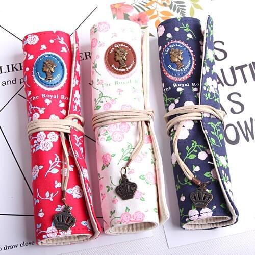 1PC Flower series pencil bag rolls Novelty school storage pencils bags Stationery student girl gift Office supplies (ss-1544)